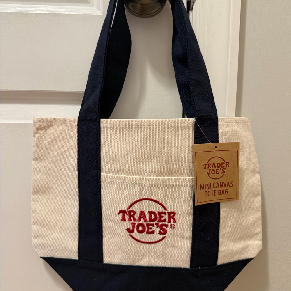 Trader Joe's Navy and Cream Mini Canvas Bag